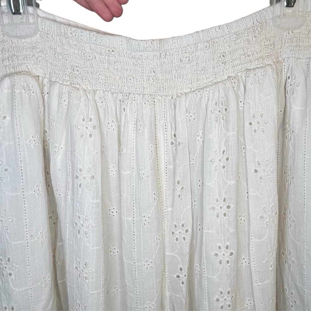 American Eagle Cream Lace Eyelet Smock Cropped Cotton Wide Leg Pant Cottagecore - Picture 6 of 15